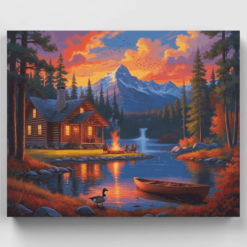 Wilderness Cabin Campfire Paradise - Paint by Numbers Kit