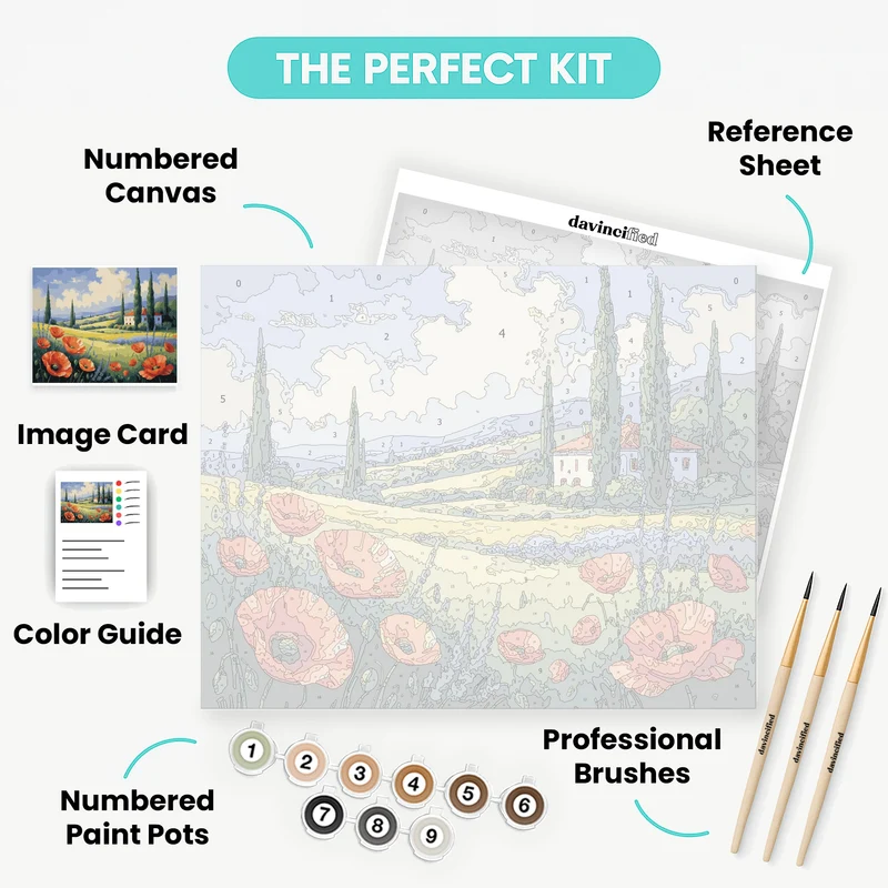 Tuscan Poppy Fields - Paint by Numbers Kit