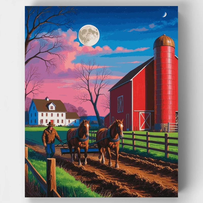 Moonlit Farm Evening - Paint by Numbers Kit