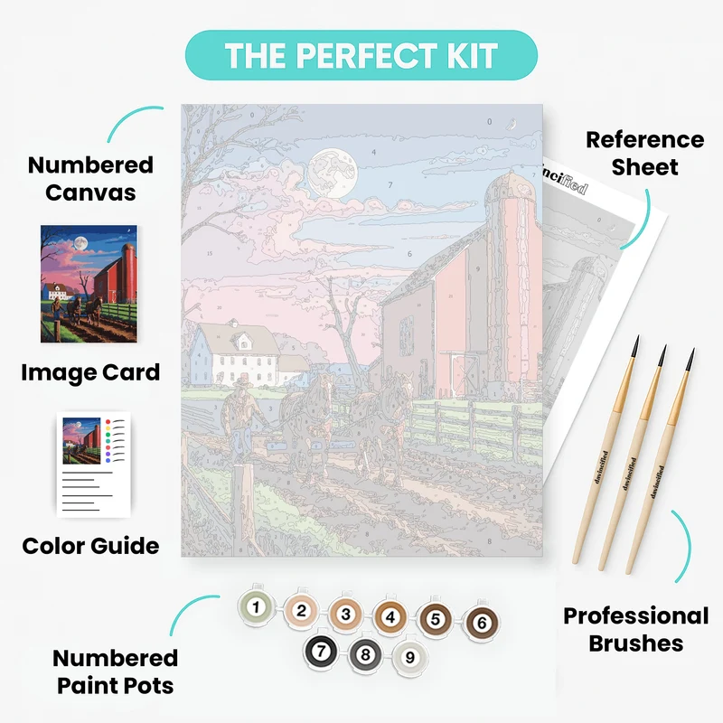 Moonlit Farm Evening - Paint by Numbers Kit