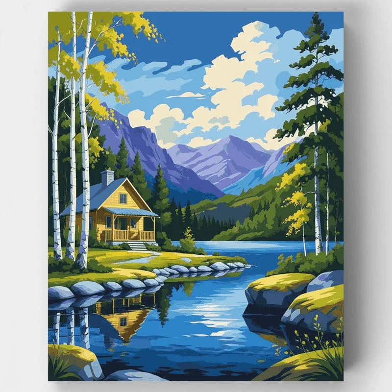 Lakeside Cabin Mountain Paradise - Paint by Numbers Kit