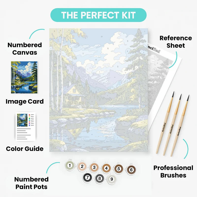 Lakeside Cabin Mountain Paradise - Paint by Numbers Kit