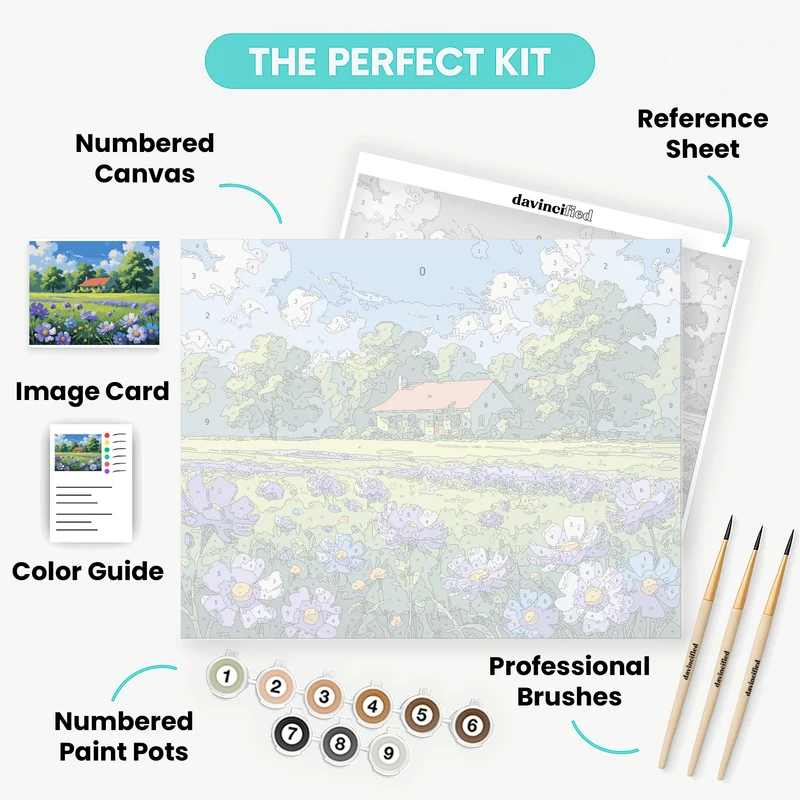 Countryside Cottage with Purple Wildflowers - Paint by Numbers Kit