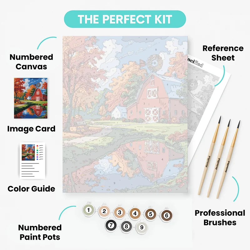 Red Barn Autumn Reflection Paradise - Paint by Numbers Kit