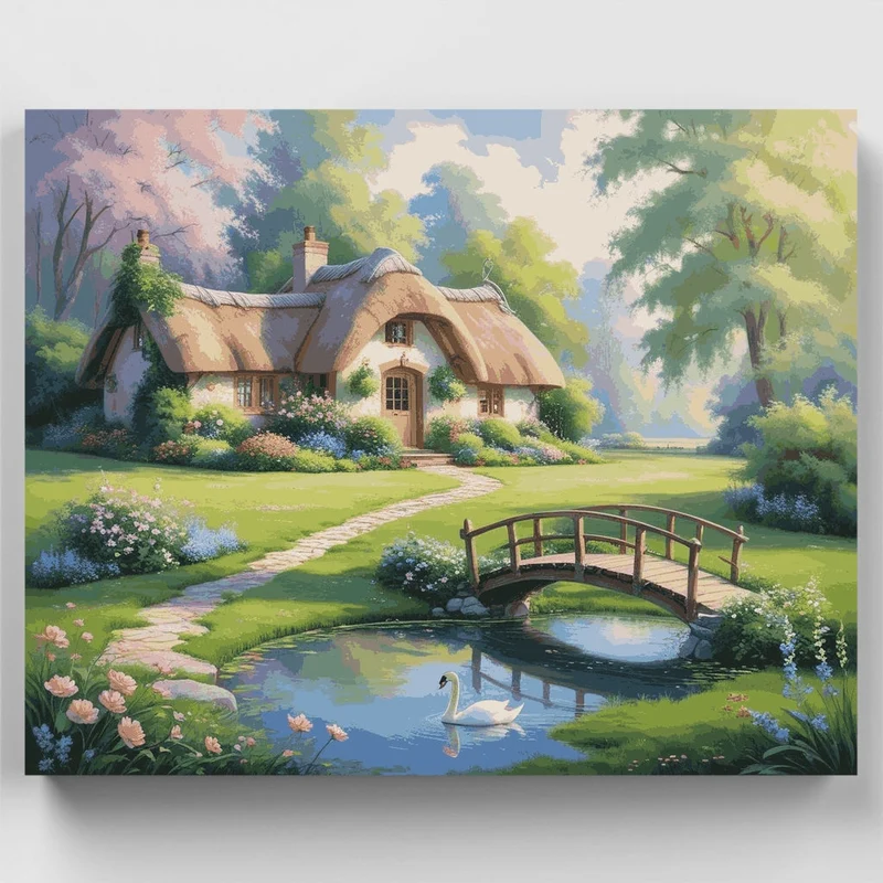 Thatched Cottage Garden Paradise - Paint by Numbers Kit