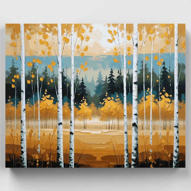 Autumn Birch Forest Landscape - Paint by Numbers Kit