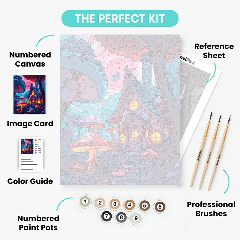 Enchanted Mushroom Forest Cottage - Paint by Numbers Kit