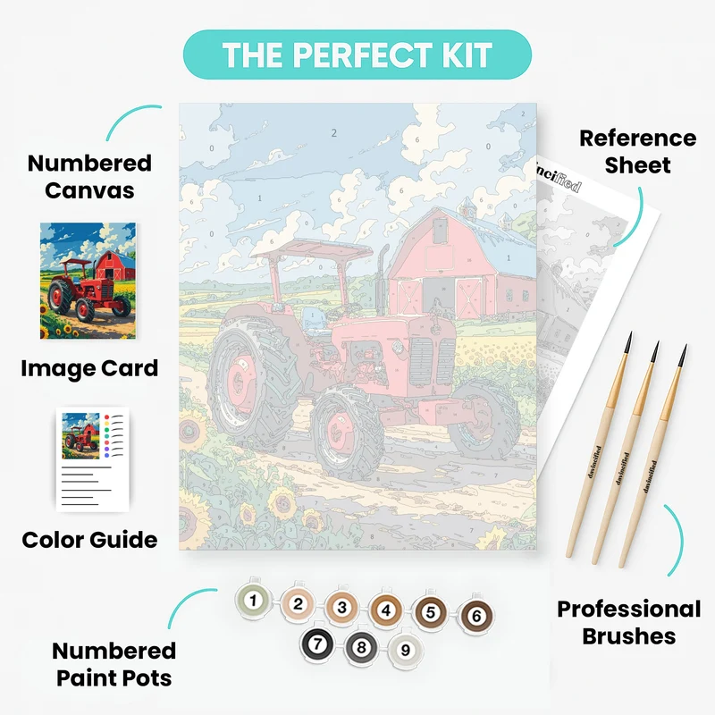 Red Tractor in Sunflower Field - Paint by Numbers Kit