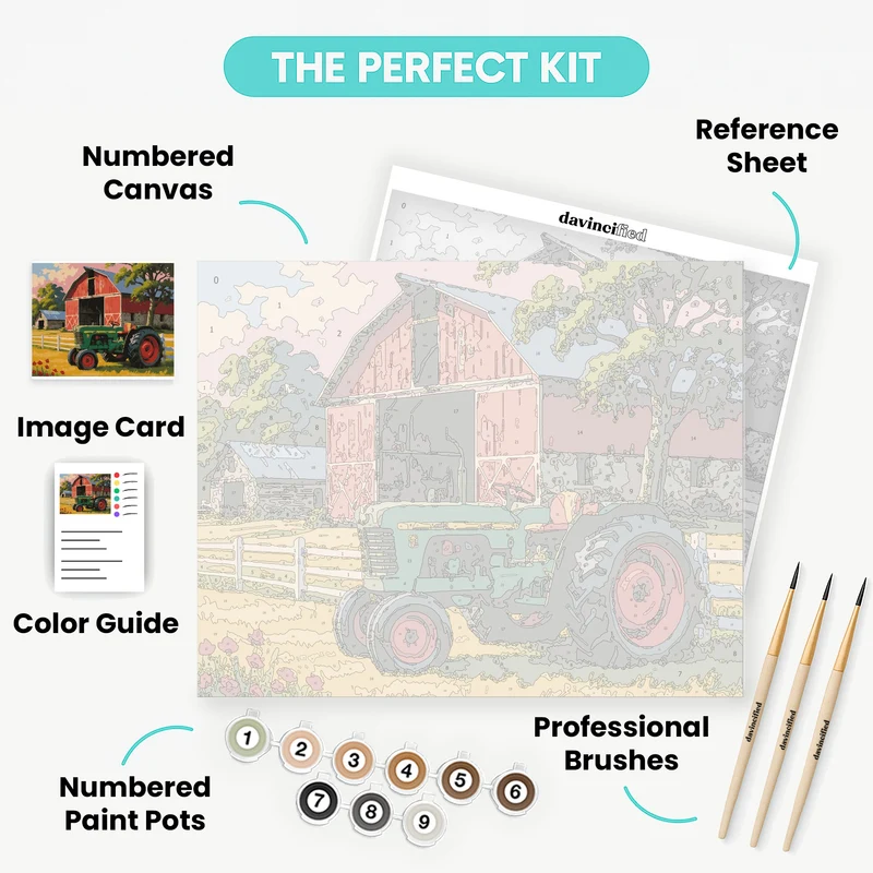Country Barn and Green Tractor - Paint by Numbers Kit