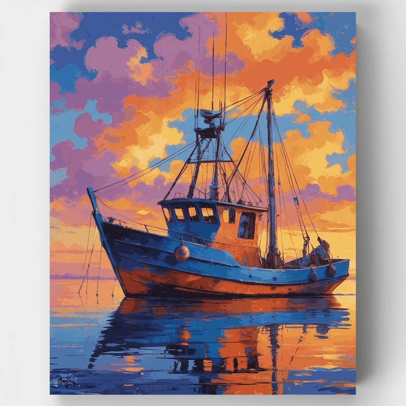 Fishing Boat at Sunset - Paint by Numbers Kit