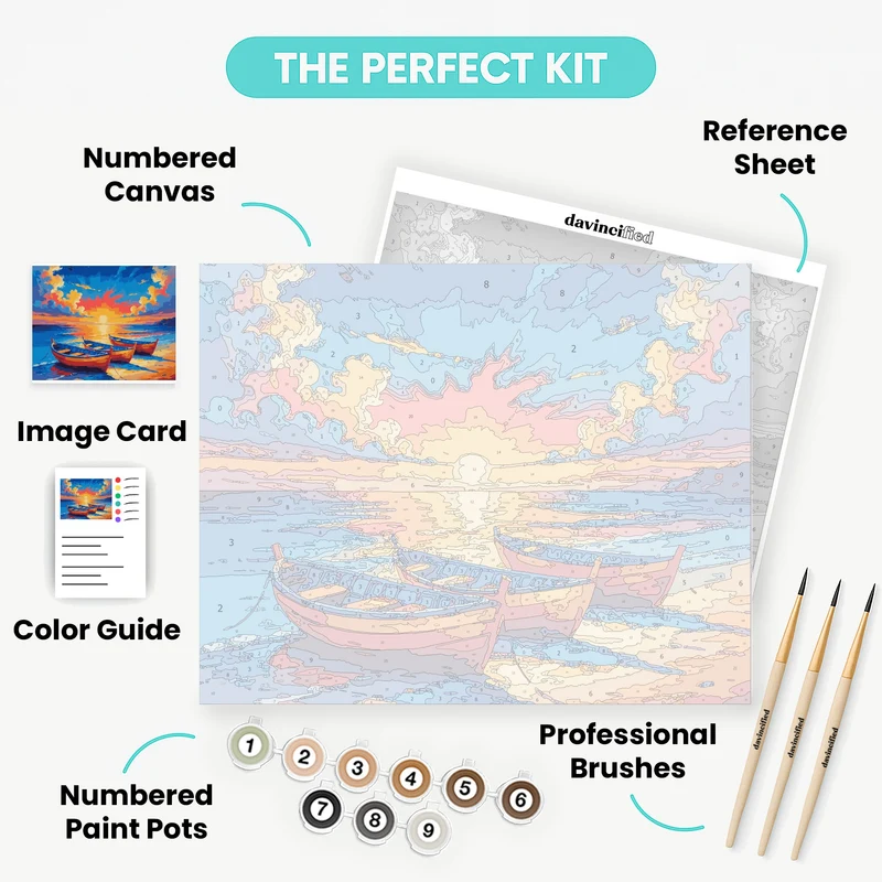Coastal Fishing Boats at Dawn - Paint by Numbers Kit