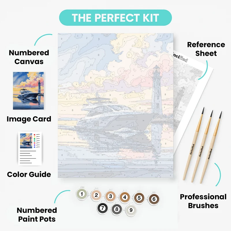 Luxury Yacht Lighthouse Sunset - Paint by Numbers Kit