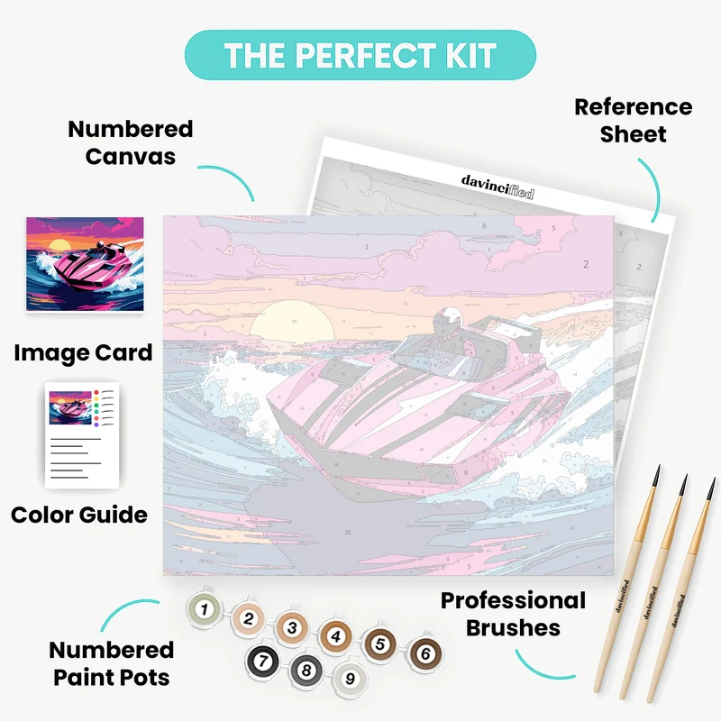 Retro Pink Speedboat - Paint by Numbers Kit