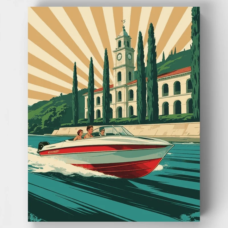 Italian Riviera Speedboat - Paint by Numbers Kit