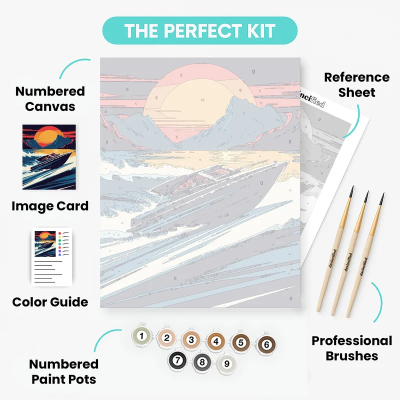 Mountain Lake Speedboat - Paint by Numbers Kit