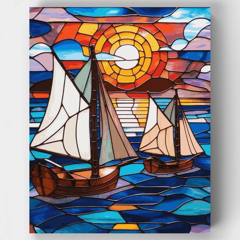 Stained Glass Sailboats - Paint by Numbers Kit