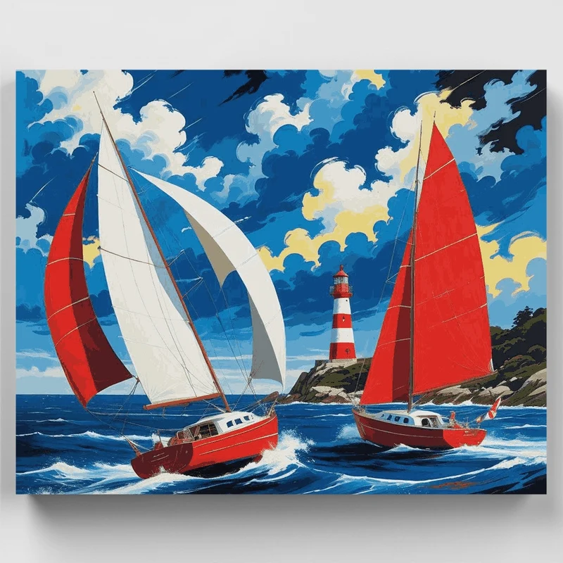Lighthouse Sailing Race - Paint by Numbers Kit