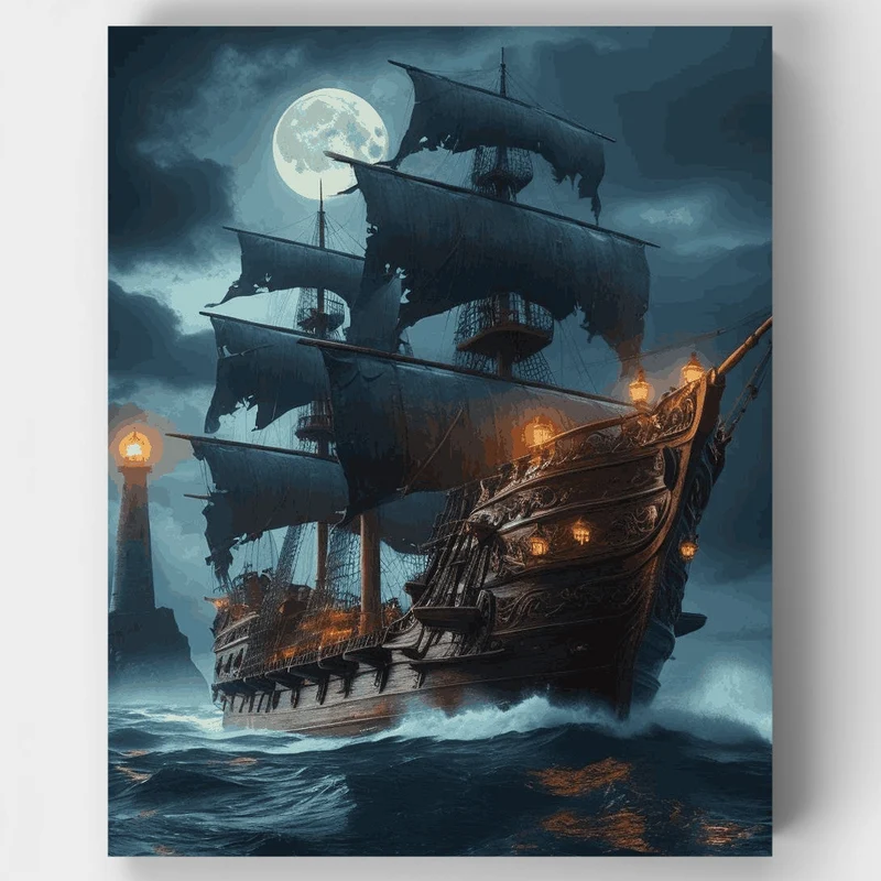 Ghostly Pirate Ship - Paint by Numbers Kit