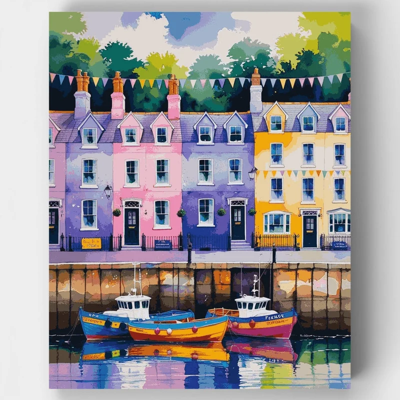 Colorful Harbor Village - Paint by Numbers Kit