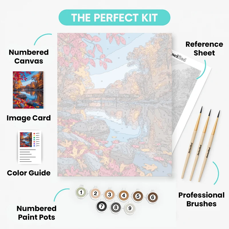 Autumn River Bridge Reflection - Paint by Numbers Kit
