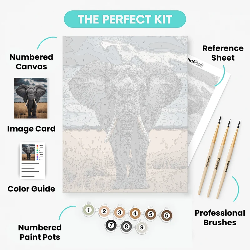 Majestic African Elephant in Savanna - Paint by Numbers Kit