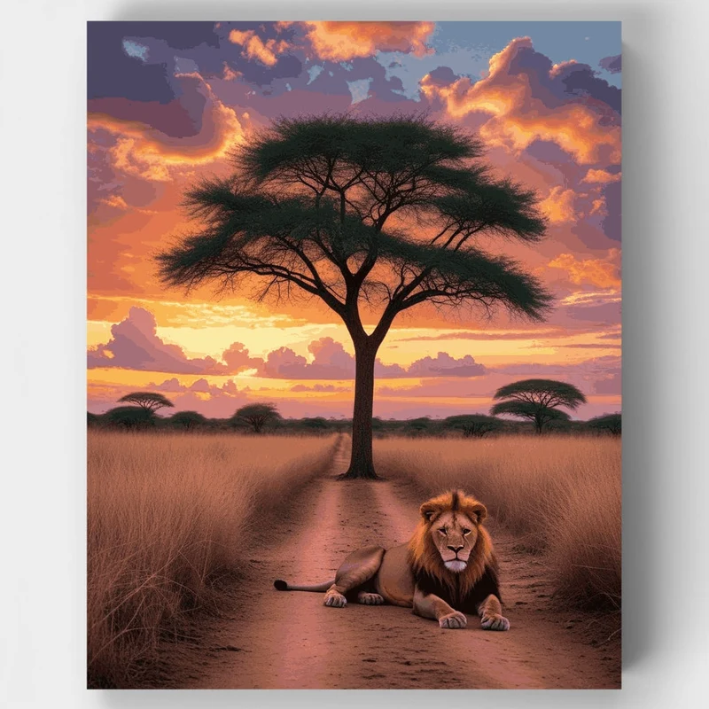 African Savanna Lion at Sunset - Paint by Numbers Kit