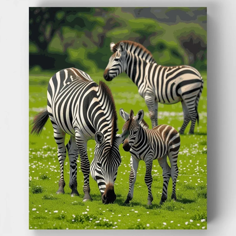 Zebra Family in Serengeti Grasslands - Paint by Numbers Kit