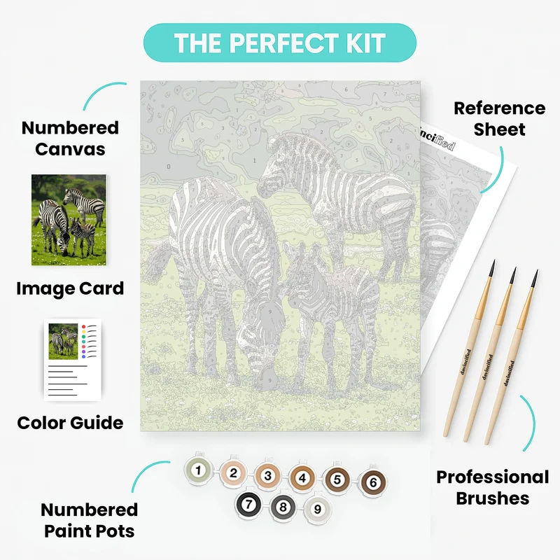 Zebra Family in Serengeti Grasslands - Paint by Numbers Kit