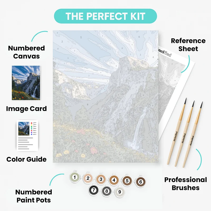 Yosemite Valley with Half Dome and Waterfall - Paint by Numbers Kit