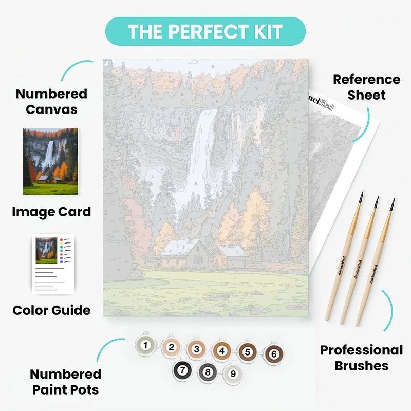 Autumn Waterfall Cabin Retreat - Paint by Numbers Kit