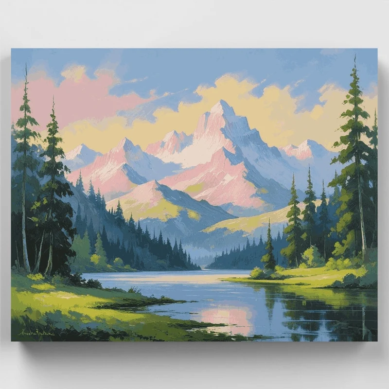 Serene Mountain Lake Valley - Paint by Numbers Kit