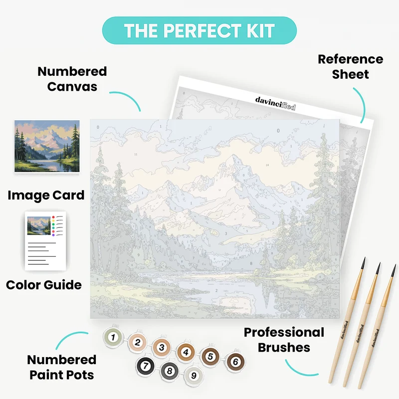 Serene Mountain Lake Valley - Paint by Numbers Kit