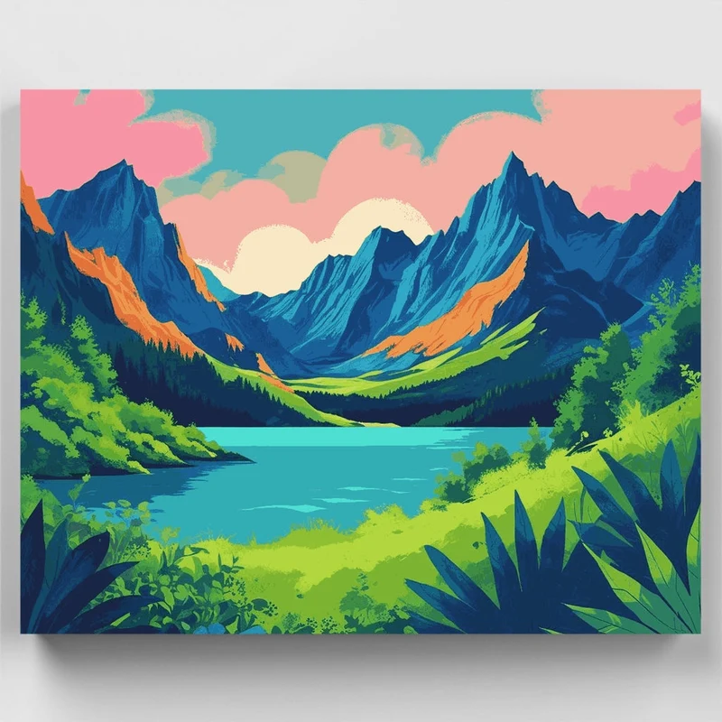 Turquoise Mountain Lake Paradise - Paint by Numbers Kit