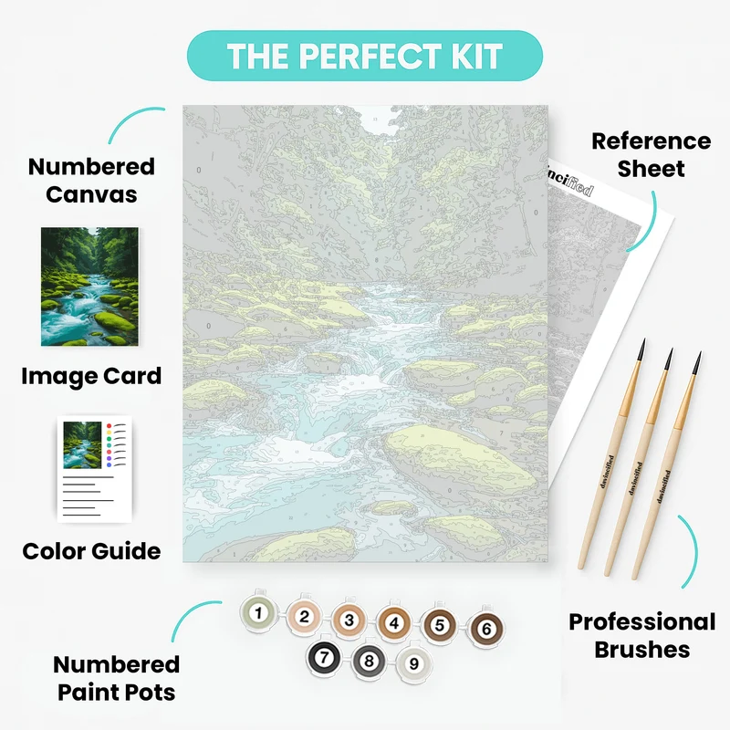 Moss-Covered Stream in Lush Forest Gorge - Paint by Numbers Kit