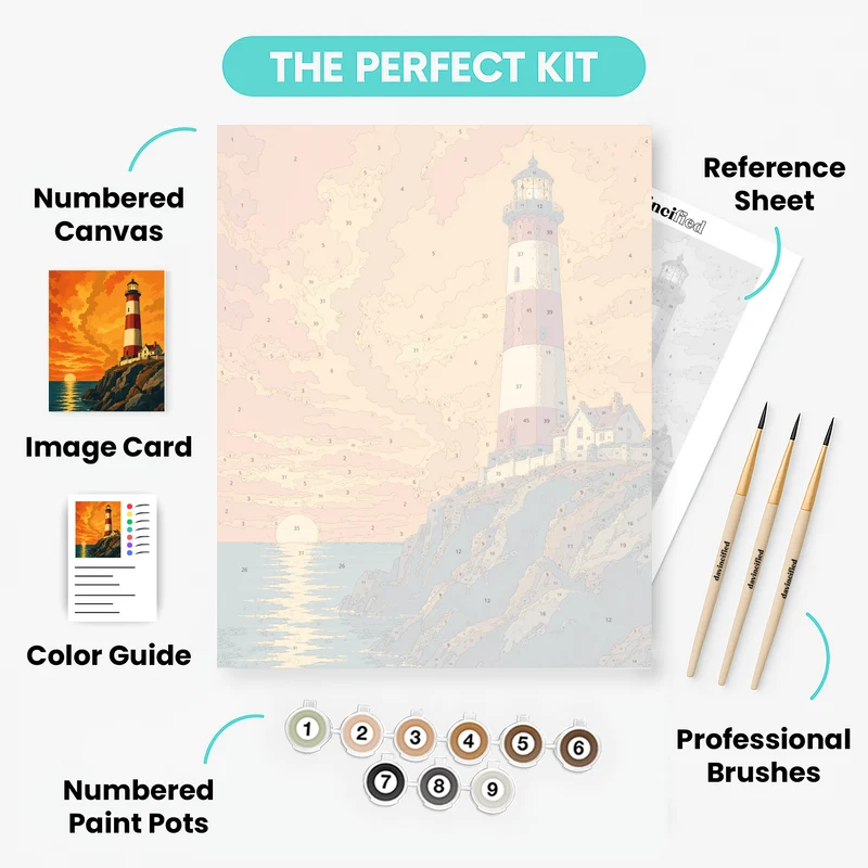 Clifftop Lighthouse Sunset - Paint by Numbers Kit