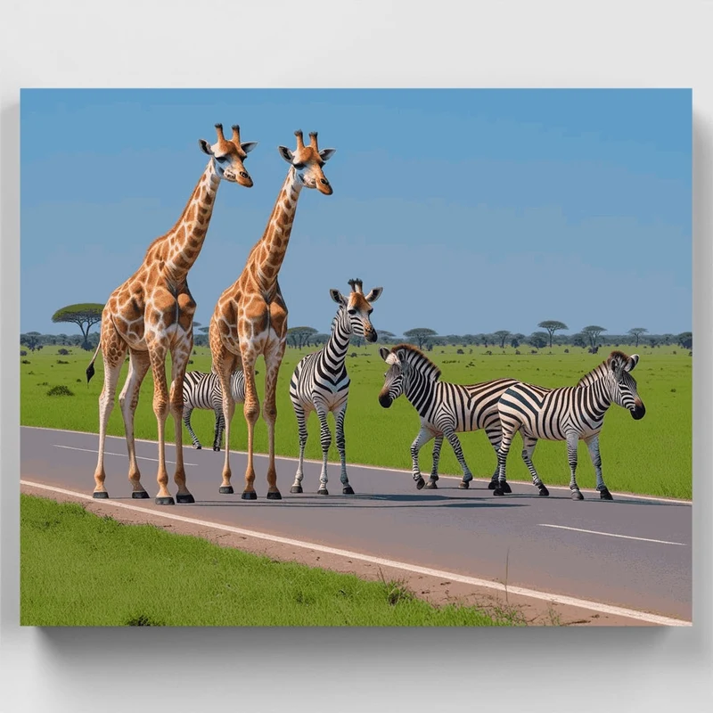 African Safari Wildlife Crossing - Paint by Numbers Kit