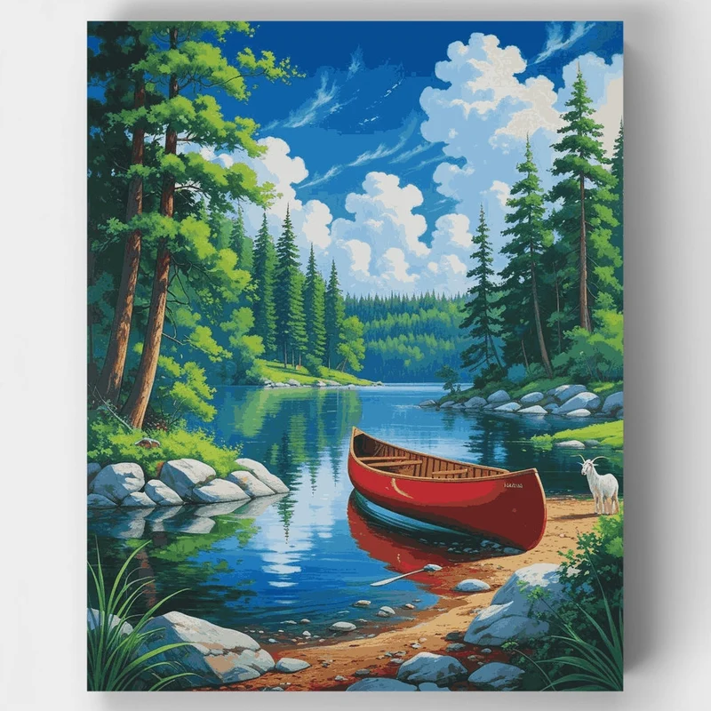 Tranquil Lake Canoe Scene - Paint by Numbers Kit