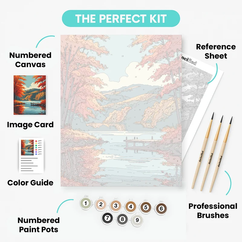 Autumn Lake Reflection with Wooden Dock - Paint by Numbers Kit