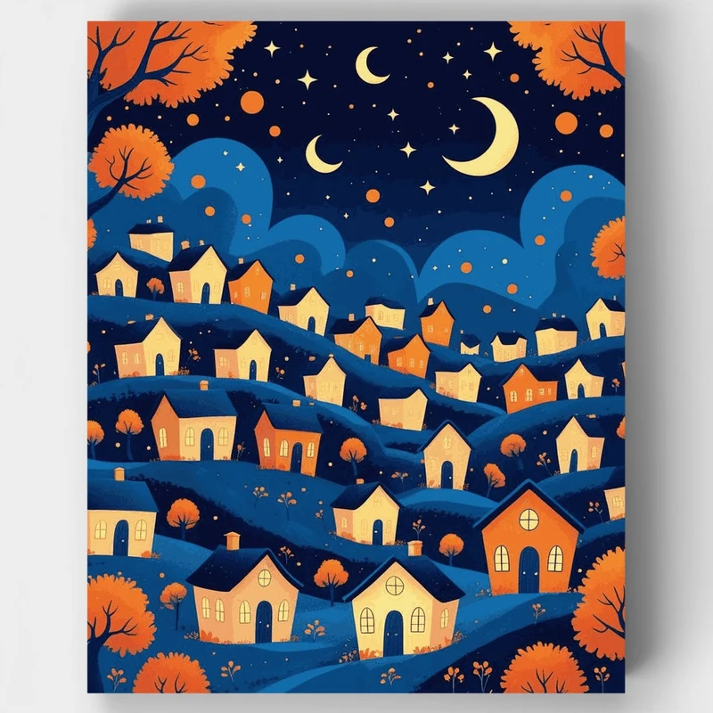 Whimsical Village Night Sky - Paint by Numbers Kit