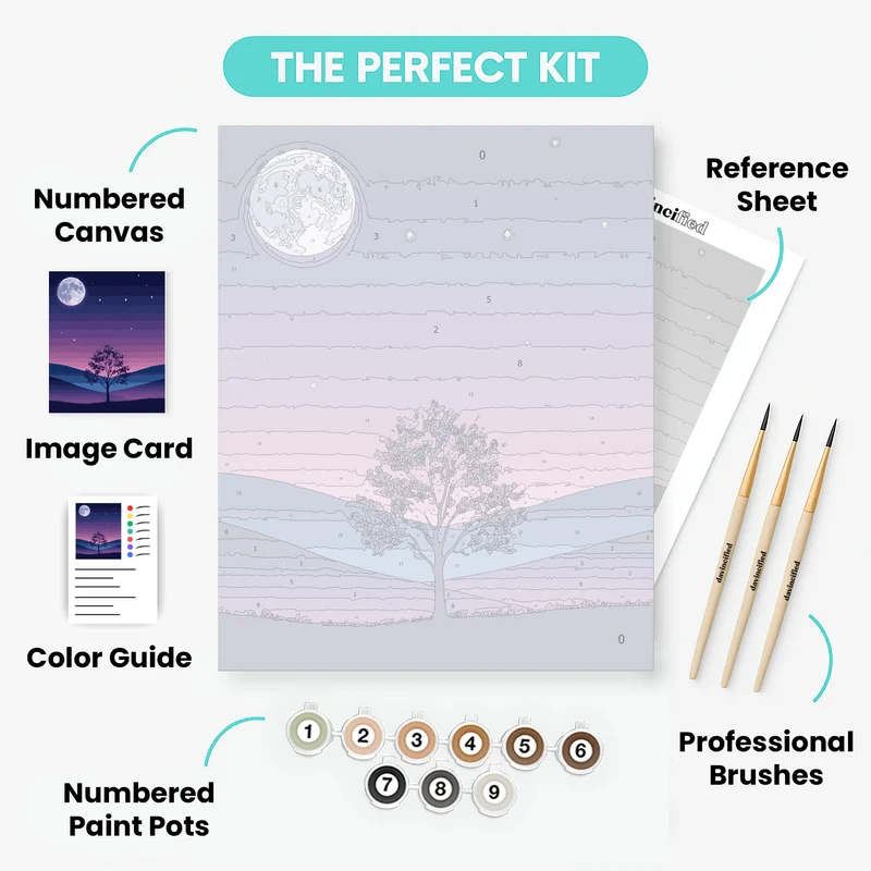 Moonlit Valley with Lone Tree - Paint by Numbers Kit