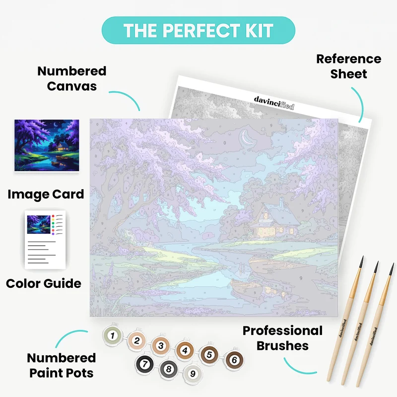 Moonlit Cottage by the Lake - Paint by Numbers Kit