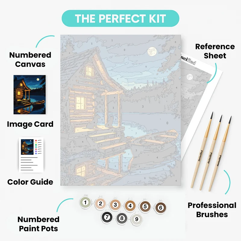 Moonlit Lake Cabin with Dogs - Paint by Numbers Kit