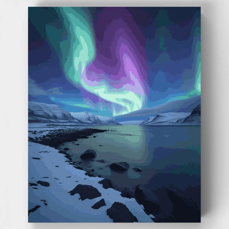 Arctic Aurora Over Snowy Fjord - Paint by Numbers Kit