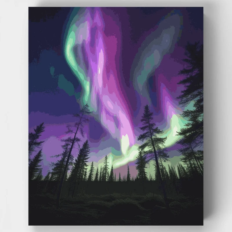 Mystical Aurora Forest Landscape - Paint by Numbers Kit