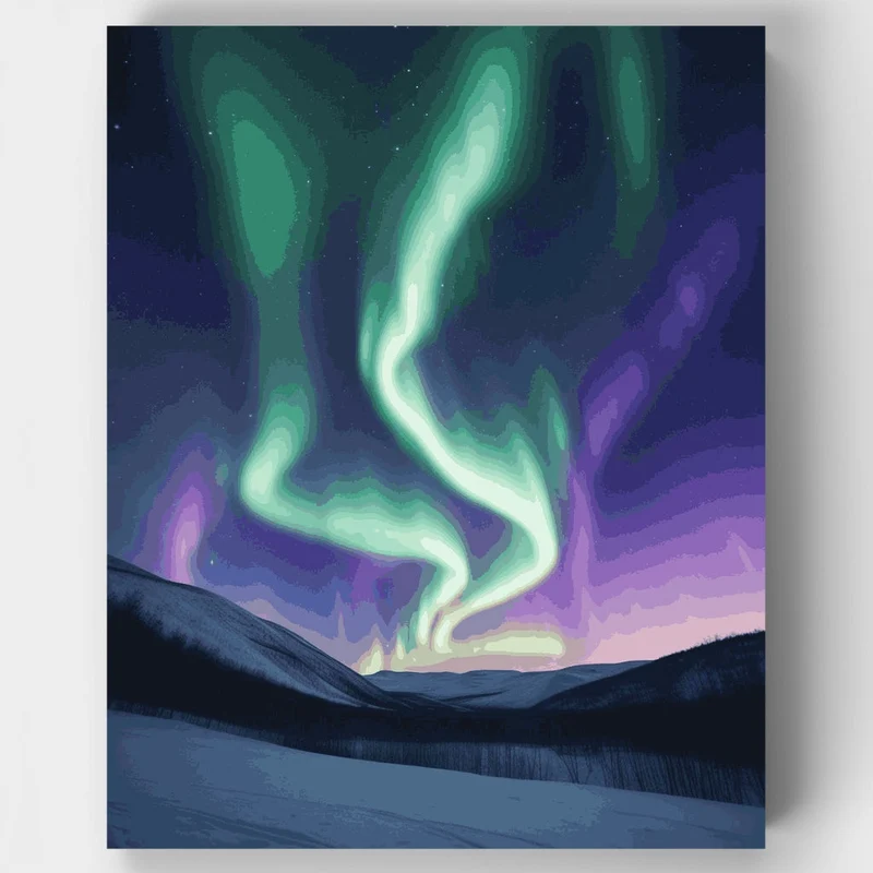 Dancing Aurora Over Snowy Valley - Paint by Numbers Kit