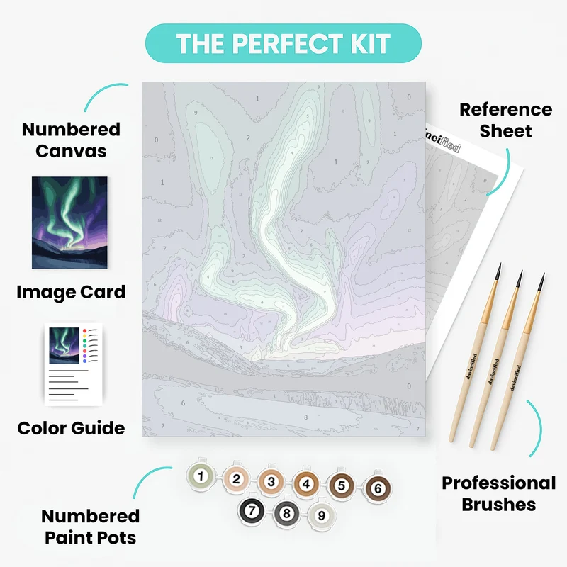 Dancing Aurora Over Snowy Valley - Paint by Numbers Kit