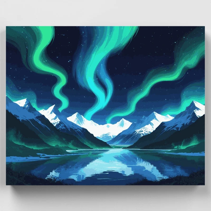 Northern Lights Over Mountain Lake - Paint by Numbers Kit
