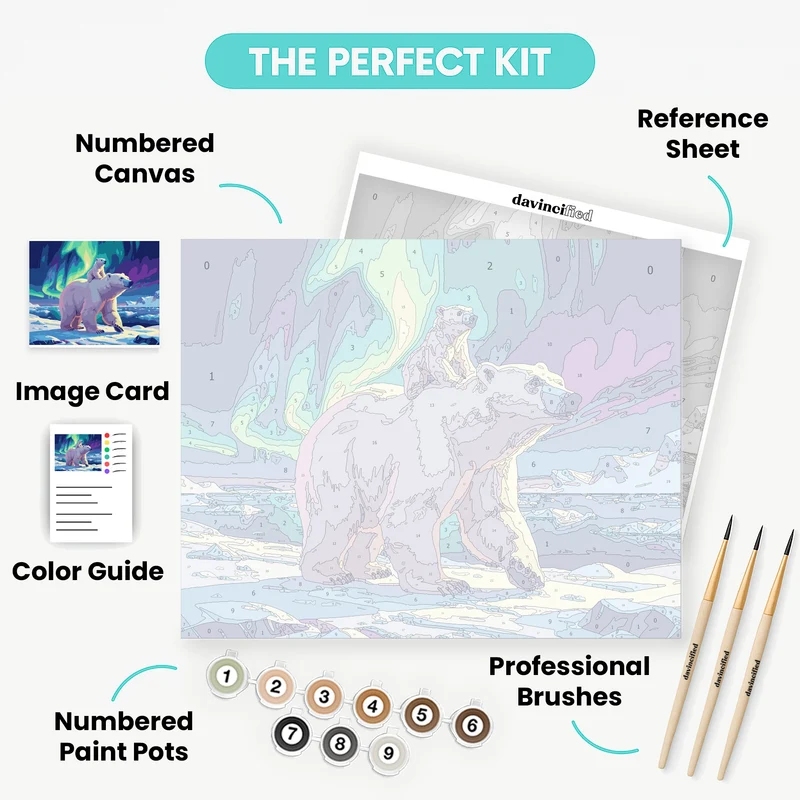 Polar Bears Under Northern Lights - Paint by Numbers Kit