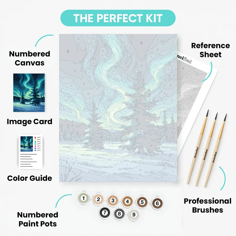 Northern Lights Winter Forest - Paint by Numbers Kit