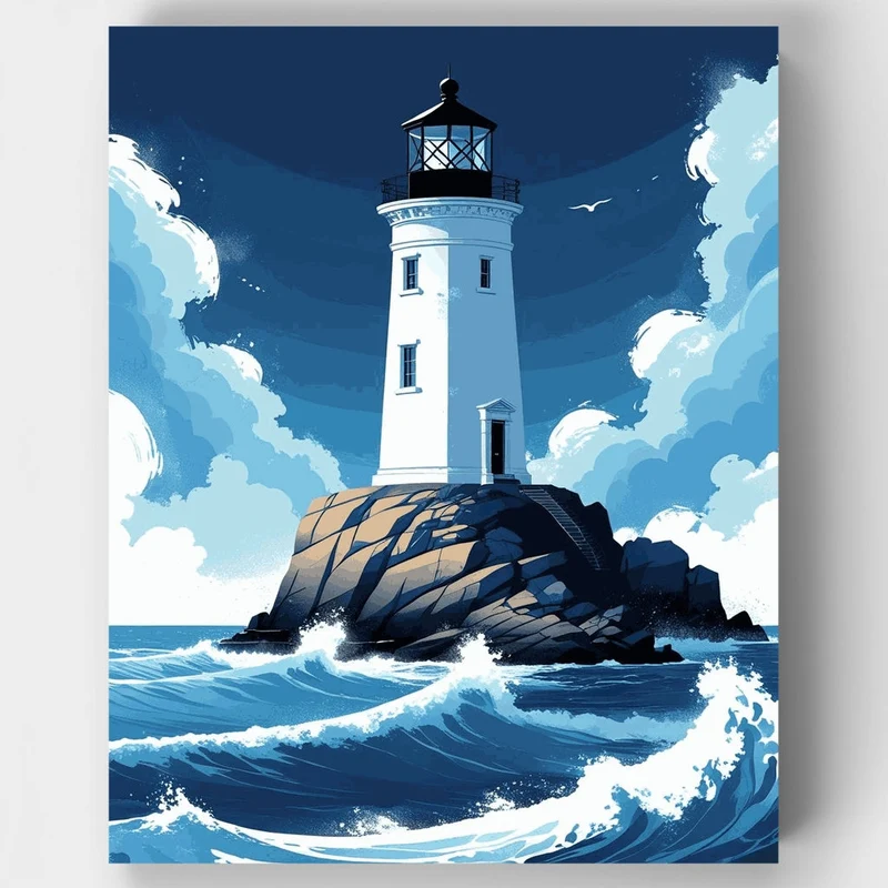 Coastal Lighthouse with Crashing Waves - Paint by Numbers Kit